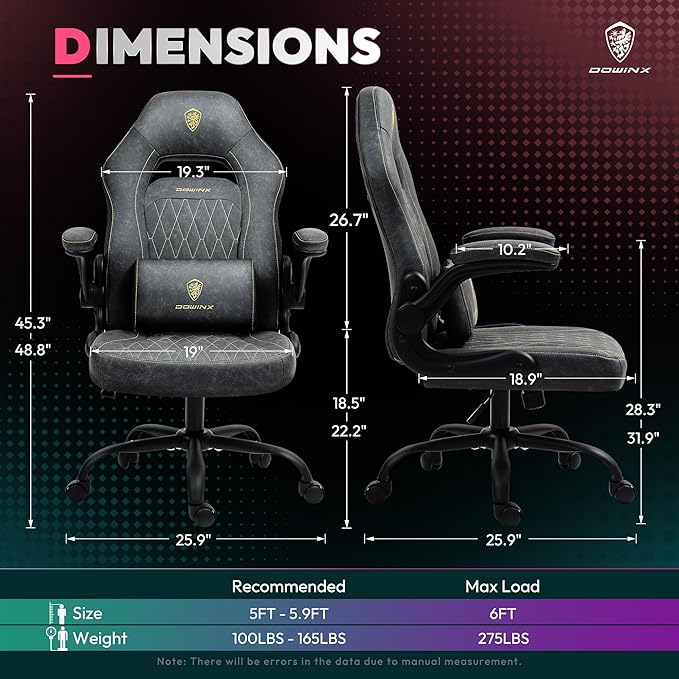 Dowinx 6661 Gaming Chair Grey Gaming Chair Breathable PU Leather Gamer Chair with Pocket Spring Cushion Ergonomic Computer Chair with Massage Lumbar SupportAdjustable Swivel Task Chair Grey
