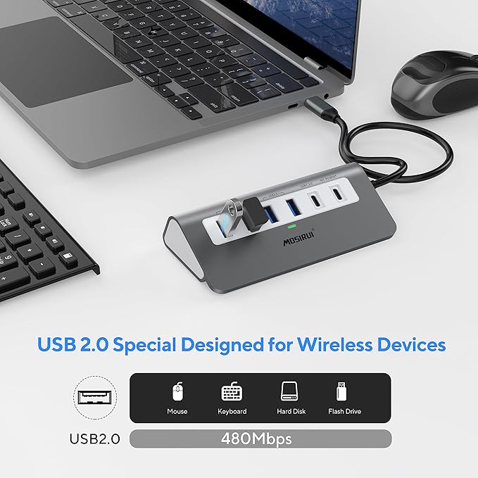 USB C Hub Multiport AdapterMosirui 9-in-1 USB-C Docking Station with 4K HDMI5Gbps Type C 3.0USB-A3.0/2.0100W PD SD/TF for MacBook/Pro iPad/Dell/HP/Desktop/Laptops(1.64 FT)