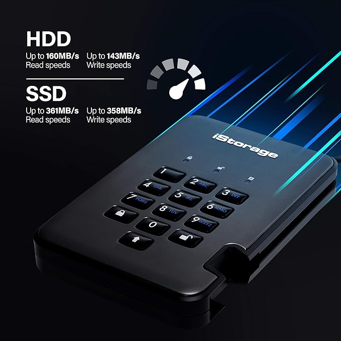 iStorage diskAshur PRO2 HDD 500 GB - Veilige harde schijf - FIPS Level 2 gecertificeerd - Beveiligd met een wachtwoord - Stof-/waterbestendig