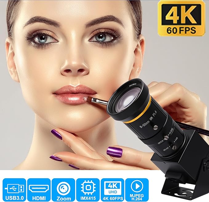 SVPRO 4K 60fps HDMI Camera USB3.0 Streaming Webcam with 5-50mm Manual Telephoto Lens 10X Optical Zoom H.264 Industrial Microscope Close-Ups CameraUSB and HDMI Dual Ouput