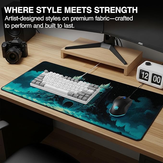 MPCO. Dark Fantasy Large Gaming Desk Pad - 36 x 17 Duraglyde Fabric The Twilight Twins Desk Mats - Non-slip Washable Smooth Glide for Precision Gaming &amp Work
