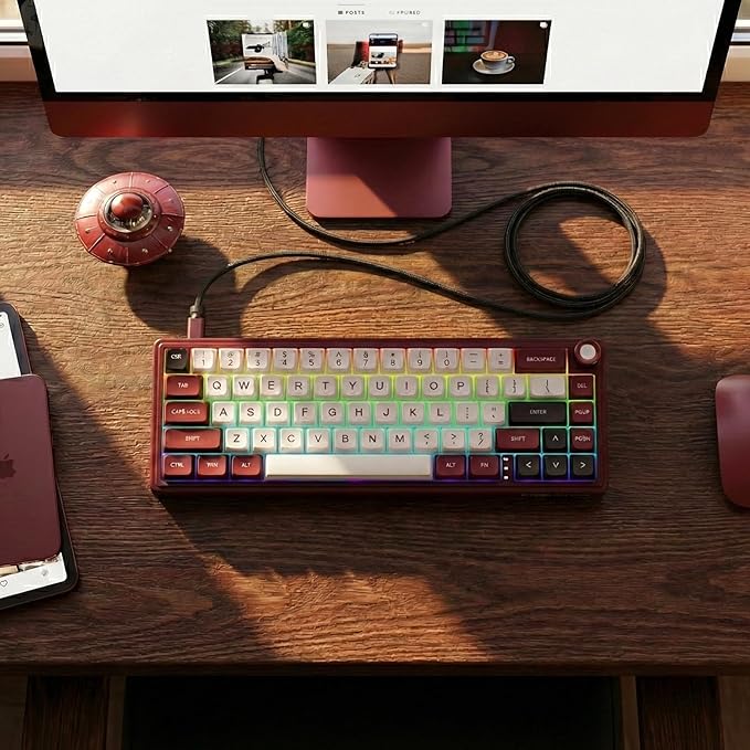 RK ROYAL KLUDGE R65 Wired Mechanical Keyboard with Volume Knob 60% Percent RGB Backlit Gaming Keyboard Gasket Mount with PBT Keycaps MDA Profile QMK/VIA 66 Keys Hot Swappable Light Switch Red
