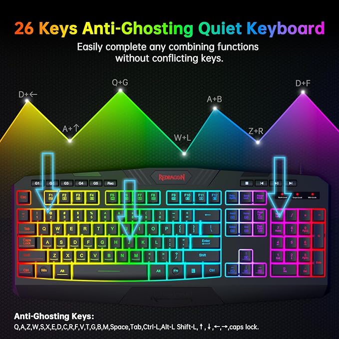 Redragon S101-3 Wired RGB Backlit Gaming Keyboard and Mouse Combo Programmable Keyboard and Mouse (800-7200DPI) Gaming Headset Mouse Pad Combo All in 1 PC Gamer Bundle for Windows PC (Black)