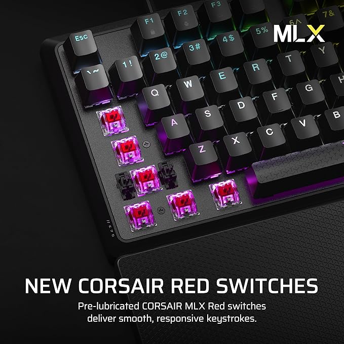 CORSAIR K70 CORE RGB Mechanical Wired Gaming Keyboard with Palmrest – Pre-Lubed MLX Red Linear Switches SOCD ABS Double-Shot Keycaps Sound Dampening Media Control Dial QWERTY NA – Black