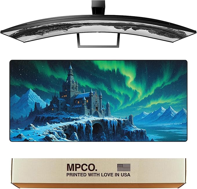 MPCO. Dark Fantasy Large Gaming Desk Pad - 36 x 17 Duraglyde Fabric Whispers of the Northern Sky Desk Mats - Non-slip Washable Smooth Glide for Precision Gaming &amp Work