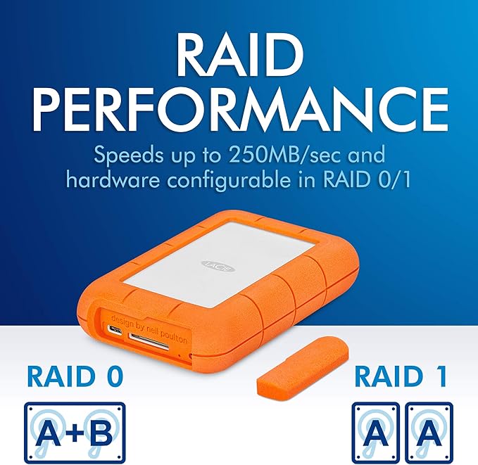LaCie Rugged Raid Pro 4TB External Hard Drive Portable HDD – USB 3.0 Compatible – with SD Card Slot Drop Shock Dust Water Resistant for Mac and PC Computer Desktop Workstation Laptop (STGW4000800)