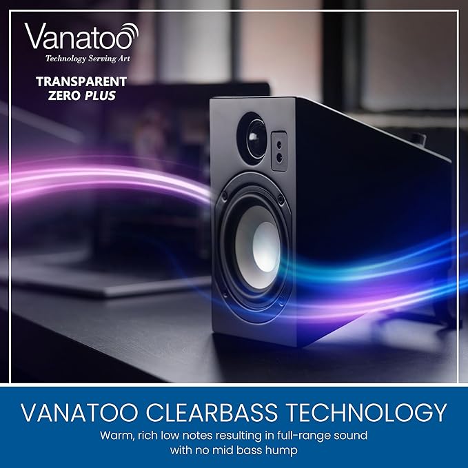 Vanatoo Transparent Zero Plus Near Field Studio Monitor Speakers Pair for TV PC Gaming. 120 Watt Powered Speakers for Desktop and Room use. AUX USB Bluetooth Toslink Optical Remote Control.