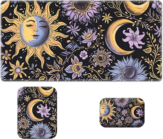 Wrist Rest Pad Small Mouse Pad and Office Desk Mat Set 3 in 1 Desk Pad 11.8 x 23.6+Mousepad +Mouse Wrist Rest with Ergonomic Design Non-Slip for Home Gaming Computer Purple Flower Sun