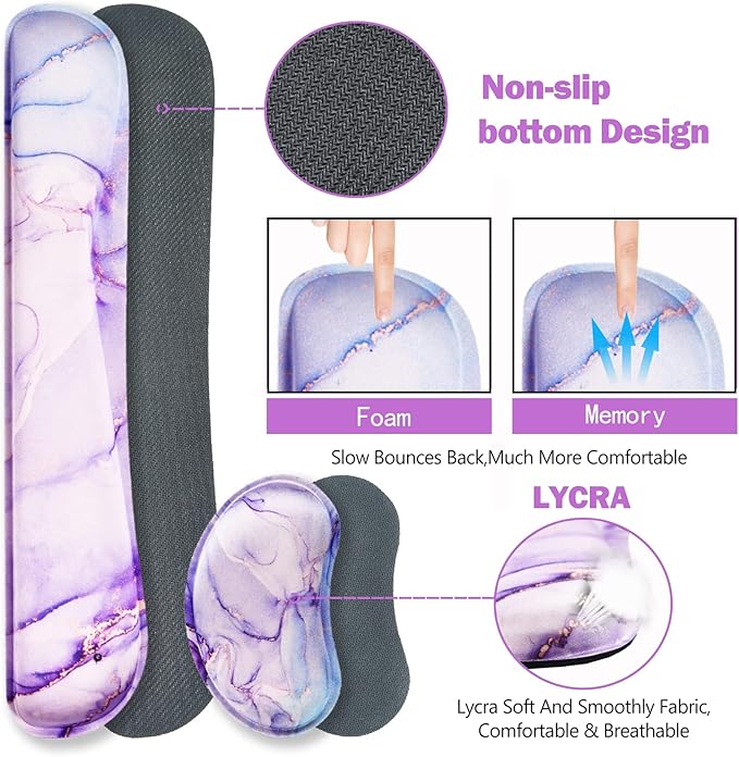 ARTSO Large Gaming Mouse Pad Keyboard Wrist Rest Pad &amp Wrist Support Mousepad Set Stitched Edge Extended Non-Slip Base Memory FoamMultifunctional Desk Mat for Office &amp Home Purple Blue
