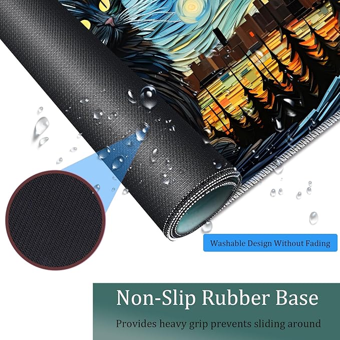 Large Game Mouse Pad + Wrist Support Pad + Coffee Coaster Desk Pad with Sewn Edges Anti-Slip Set pad Suitable for Office Work and Home - Art Moon Starry Night