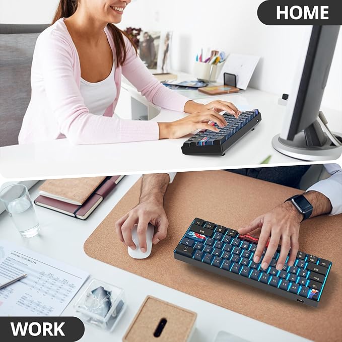 Protable 60% Percent Gaming Keyboard Mechanical Mini Compact Ice-Blue LED Backlit 61 Keys Wired Office Keyboard with Red Switch for Mac/Win/PS4/PS5（Black/Red Switch）