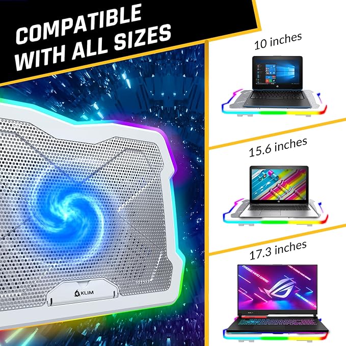 KLIM Ultimate + RGB Laptop Cooling Pad with LED Rim + New + Gaming Laptop Cooler + USB Powered Fan + Very Stable and Silent Laptop Stand + Compatible up to 17 + PC Mac PS5 PS4 Xbox One - White