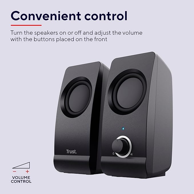 Trust Remo 2.0 PC Speakers 16W (8W RMS) USB Powered Jack 3.5mm Stereo Speaker Set with Volume Control Compact Sound System for Computer and Laptop - Black