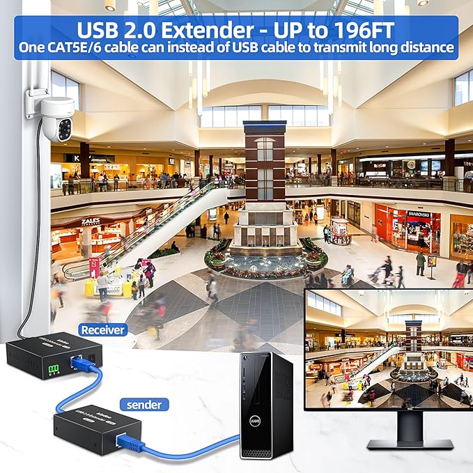 USB Extender Over Ethernet 200ft USB2.0 HUB 6ports RJ45 Cat5e/6 up to 480Mbps Plug &amp Play for USB Camera、touchscreens、Scanner Storage Hard Drive PC WindowsMacOSAndroid