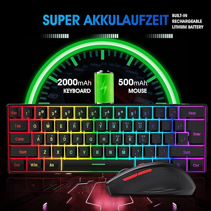 Snpurdiri 60% Wireless Gaming Keyboard and Mouse Combo Include 2.4G Small Mini 60% Merchanical Feel Keyboard Ergonomic Design Vertical Feel Wireless Mouse