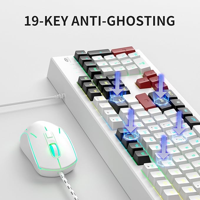 MageGee Creamy Keyboard and Mouse Combo K2 Classic Keyboard Wired RGB Backlit 104 Waterproof Ergonomic PC/Laptop/MAC - Knight Red
