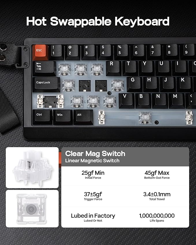 EPOMAKER HE68 Lite Hall Effect Gaming Keyboard 8k Polling &amp 128K Scan Rate 0.005mm Adjustable Trigger 0.125ms Latency 5-Layer Sound-Dampened Snap Key SOCD A-RGB Wired Mac Software (Black