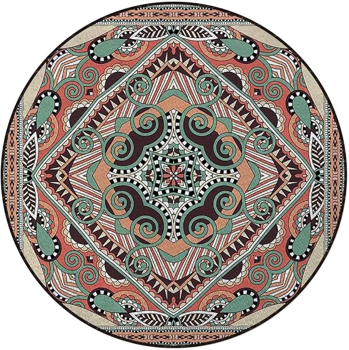 Abstract Chair Mat for Hardwood Floor Round Floor Mats for Office Chair Computer Gaming Desk Mat for Rolling Chair Non-Slip Gaming Rug 70s Party Hippie Vintage MiniTan Umber Brown Diameter 39.3 in