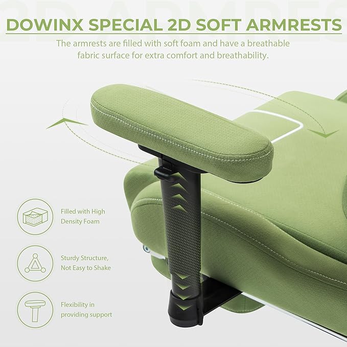 Dowinx Gaming Chair Tech Fabric with Pocket Spring Cushion Ergonomic Computer Chair with Massage Lumbar Support and Footrest Comfortable Reclining Game Office Chair 300lbs for Adult and Teen Green