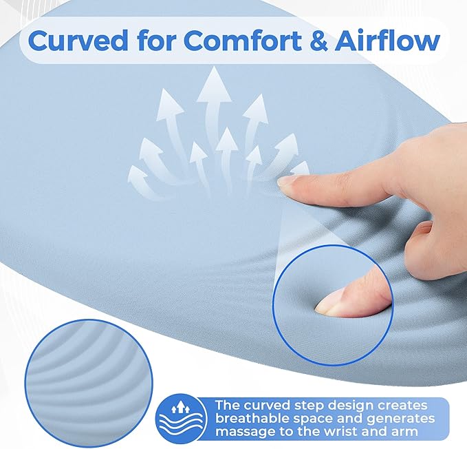 Ergonomic Mouse Pad with Wrist Support Memory Foam Wrist Rest for Pain Relief &amp Carpal Tunnel Non-Slip Base for Office Computer PC Laptop (12x8x1.2inch Light Blue)