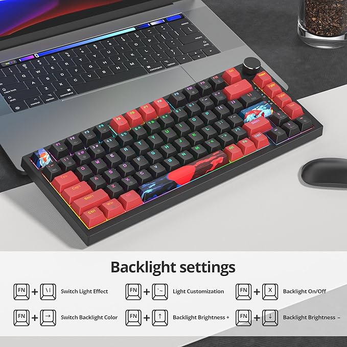 75% Mechanical Gaming Keyboard with Hot Swappable RGB Backlit Custom Knob Gasket Mount USB Wired Keyboard 82 Red Black Linear Red Switch Keys