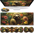 Large Gaming Mouse Pad Keyboard Wrist Rest Pad + Mouse Wrist Pad + Coaster 4 in 1 Set Extended Waterproof Non-Slip Desk Mat Suitable for Office Home Learning Games Flower Sloth