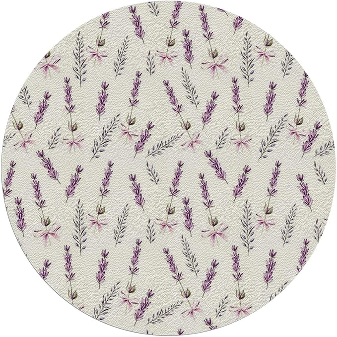 Purple PU Leather Carpet for Hard Wood &amp Tile Floor Lavender Stripes Flowers Easy Glide Floor Protector Mat for Office Chairs Pastel Diameter 39.4 in