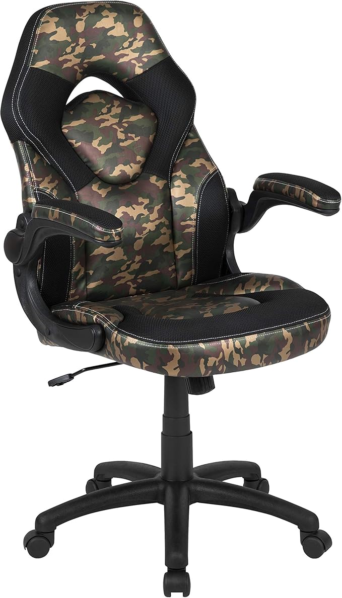 Flash Furniture Black Gaming Desk and Camouflage/Black Racing Chair Set with Cup Holder Headphone Hook and Monitor/Smartphone Stand