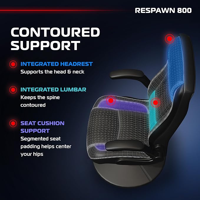 RESPAWN 800 Swivel Rocker Gaming Chair - Ergonomic Floor Gaming Seat with Lumbar Support Flip Up Armrest High Back Pedestal Base Comfortable No Wheels Console Video Game Rocker Chair - Black