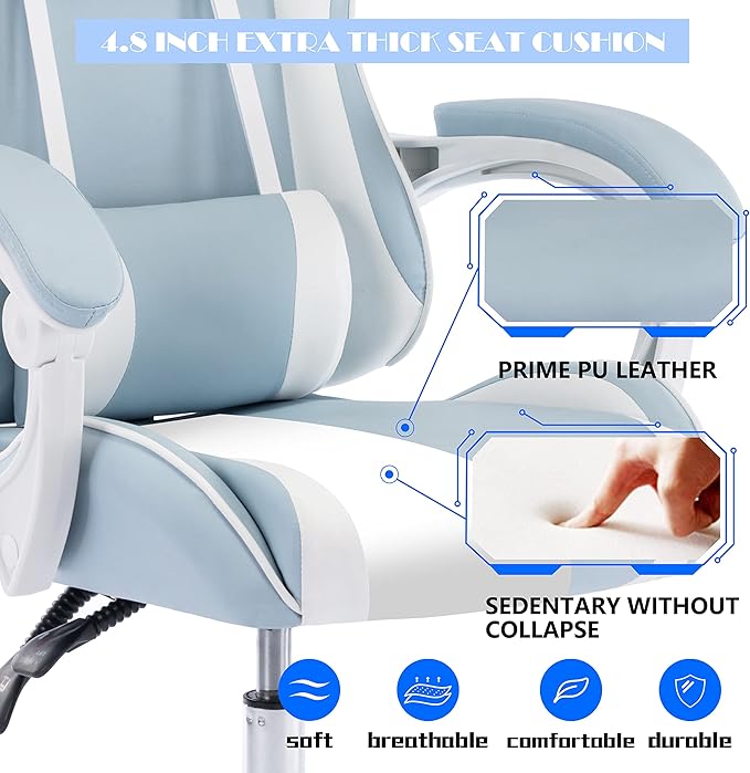 ALEAVIC Gaming Chair for Adults High Back Ergonomic Computer Gaming Chair with Headrest and Lumbar Support Blue