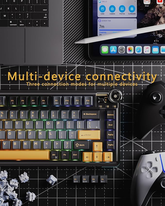 AU75 Wireless Mechanical Keyboard x Aula 75% Hot-Swappable RGB Gaming Keyboard with Multi-Device Connectivity Customizable LED Backlit Knob Control PBT Keycaps for Windows Mac PC Tablet
