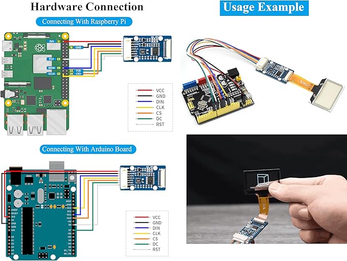 1.51inch Transparent OLED Compatible with Raspberry Pi 5/4B/3B+/3B/A+/Pi Zero W/Pi Zero 2W 128 x 64 Resolution SPI/I2C Interfaces Embedded Independent Driver Chip Light Blue Color Display