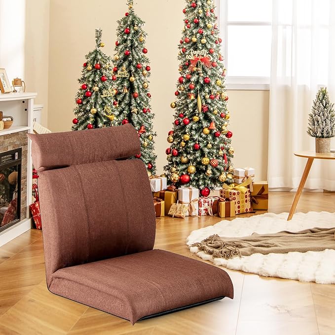 Giantex Floor Chair Floor Gaming Chair with Back Support 14-Poistion Adjustable Backrest 5-Position Adjustable Headrest Load 330 Lbs Lazy Sofa Couch Recliner for TV Reading Meditation (Brown)