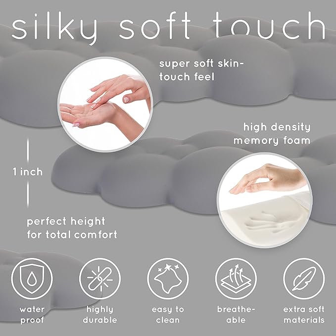 Qloud Cloud Wrist Rest Keyboard Wrist Rest for Computer Keyboard Pad Cloud Keyboard Wrist Rest Wrist Pad for Keyboard Memory Foam Non Slip Base Comes with Mouse Pad - Soft Gray