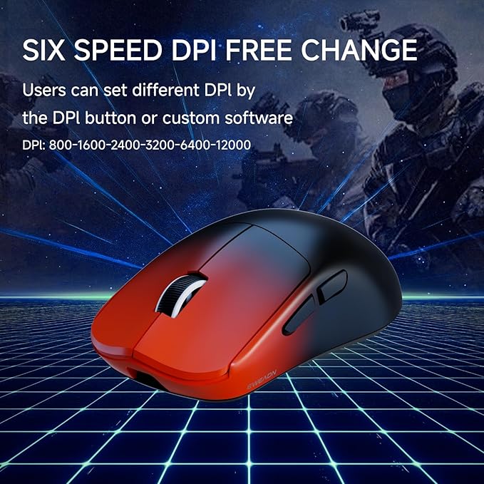 X23Pro Wireless Gaming Mouse 2.4G/BT5.0/USB-C Esports Gaming Mouse 800mAh Lightweight Mouse Gaming 12000 DPI Wireless Mouse with 6 Programmable Buttons for Laptop/PC/Mac Black-red