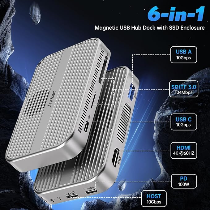 Magnetic Dock M.2 NVMe SSD Enclosure &amp USB C 3.2 Hub Docking Station 10Gbps with Cooling Fan for iPhone 17/16/15 Pro/Pro Max/Plus Support SSD Size 2230/2242/2260/2280 B+M M-Key