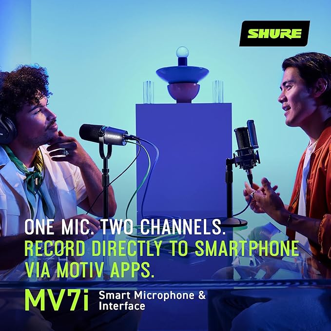Shure MV7i Smart Microphone – USB-C &amp XLR Mic for Podcasting Music &amp Streaming with Built-in Audio Interface Auto Level Mode Advanced DSP All-Metal Design Black