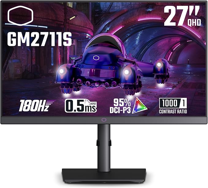 Cooler Master GM2711S 27” WQHD 2560 x 1440 Ultra-Speed IPS Gaming Monitor | Up to 180Hz | Up to 0.5ms | Adaptive Sync AMD|Nvidia | HDR Support | DP1.4 * 1 | HDMI2.0 * 2