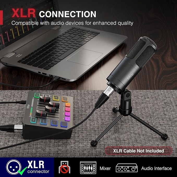FIFINE XLR Dynamic Microphone Vocal Podcast Microphone with Cardioid Pattern Studio Metal Mic for Streaming Voice-Over Dubbing Video Recording Black-K669D