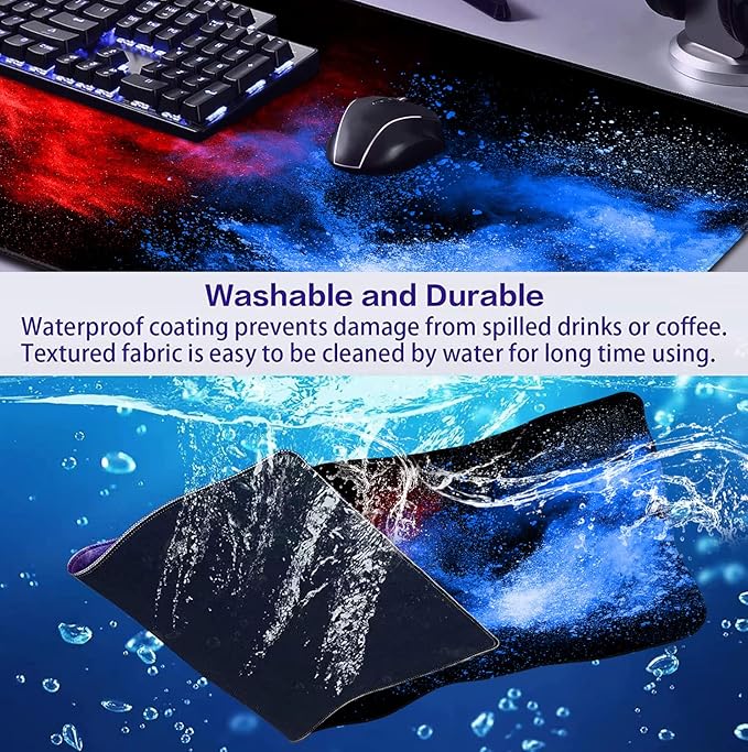 Large Extended Gaming Mouse Pad with Stitched Edges Non-Slip Waterproof Rubber Base Mouse Pad for Office Computer Keyboard Laptop and Home Desk Pad 35.4 x 15.7 x 0.12 Inch (Colorful Starry Sky)