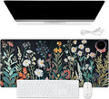 Warm Desk Pad Warm Mouse Pad Gaming Office Desk Matwith 3 Levels Heated &amp 3 Hours Auto Shut - 23.6 x 14.2 inch PU Leather Laptop Keyboard Mat for Home Office Hand WarmerCute Black Flower