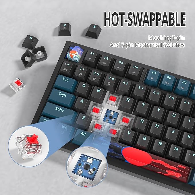 75% TKL Wired Mechanical KeyboardRGB Backlit Gasket Mount 82 Key Hot Swappable Custom Linear Red Switch Gaming Keyboard with Volume Knob &amp PBT Keycaps (82 Monster B)