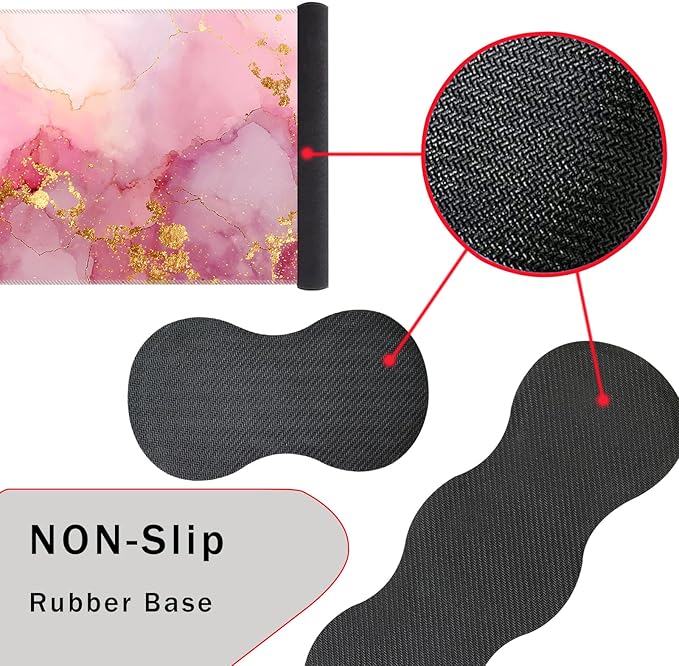 Keyboard Wrist Rest and Mouse Pad with Wrist Support Set Ergonomic CoasterMemory FoamEasy Typing Pain ReliefLarge XL Desk Mat 31.5x 11.8Pink Gold Marble