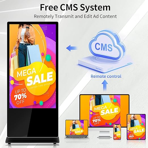 55 Inch Digital Signage Display 4K UHD G+G Capacitive Touch Panel Floor Standing Advertising Screen Commercial LCD Totem Interactive Kiosk with USB/HDMI-in Android 11 (2+32GB)