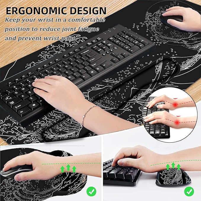 LATEEFAH Mouse Pad with Wrist Rest Large Mouse Pad Ergonomic Gaming Desk Pad Keyboard Wrist Rest Set 4-in-1 Desk Mat Keyboard Mat for Home Office