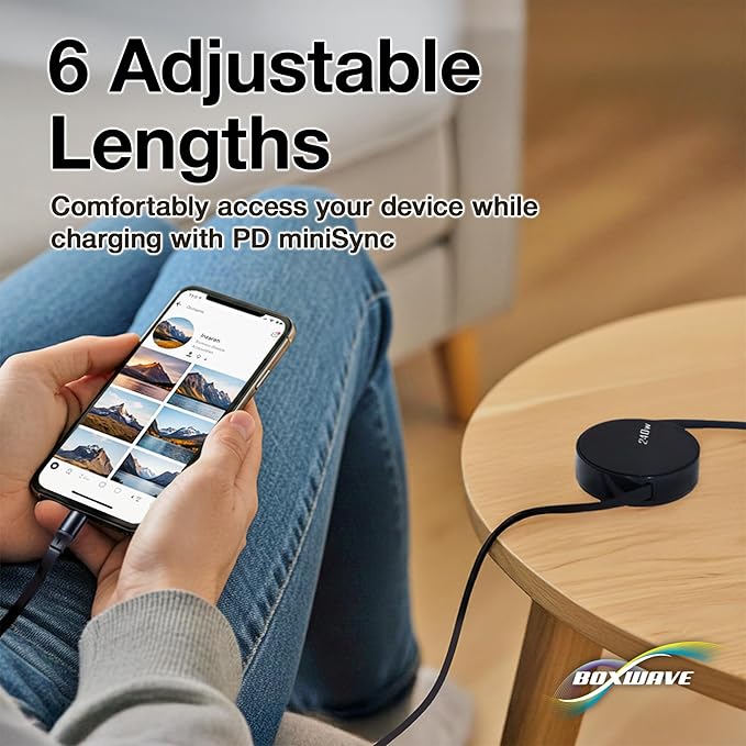 BoxWave Cable Compatible with ASUS ZenScreen Ink Portable Touchscreen Monitor (MB14AHD) (14 in) - PD miniSync (240W) Retractable PD 240W Portable USB Type-C Cable - Jet Black