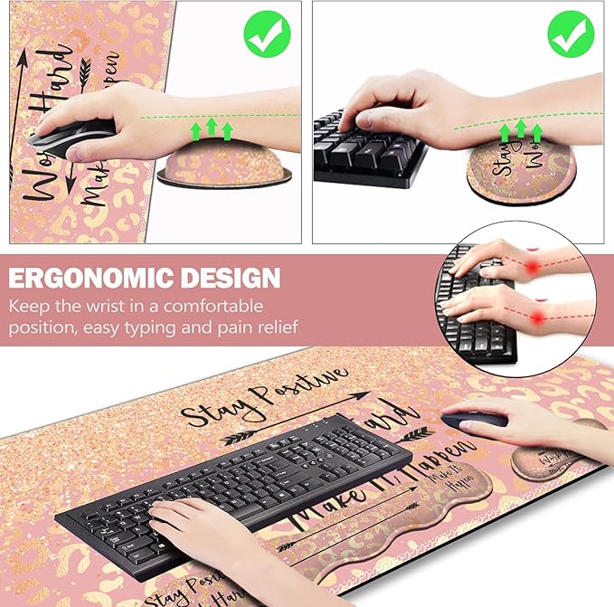 Extended Gaming Mouse Pad Keyboard Wrist Rest Pad Wrist Support Mousepad Set Artso Large Rubber Base Stitched Edges Desk Pad (35 x15.5 in) for Work Game Office Home Pink Orange Stay Positive