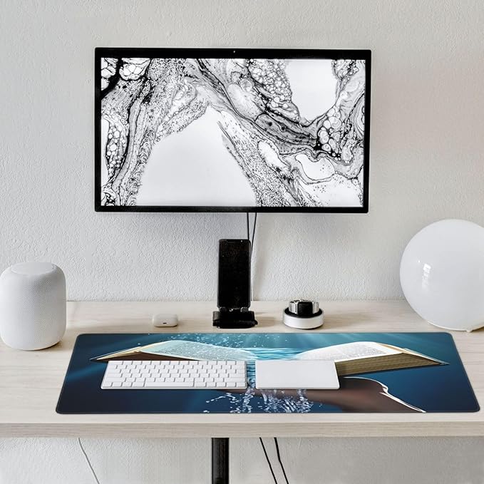 XXL Gaming Mouse Pad Extended (35.5X16) Open Bible with Water Flow Large Non-Slip Desk Mat Water-Resistant Keyboard Mousepad for Office &amp Home