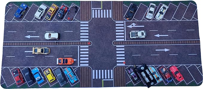XXL 1/64 Scale Parking Lot Mouse Pad 90x40cm Non-Slip Rollable Desk Mat | Large Diorama Playmat for Hot Wheels Matchbox Mini GT Tarmac Inno64 and Diecast Car Collectors Kids and Gamers