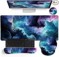 Galaxy Mouse Pad Set Large Desk Matt for Desktop Ergonomic Mouse Pad with Wrist Rest Gaming Mousepad Wrist Support Keyboard Mat Cup Coaster Set Cute Office Desk Decor Accessories